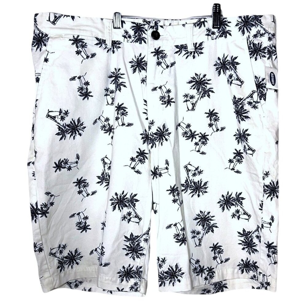 Mens Old Navy Palm Tree Print White Cotton Shorts Sz 38 Relaxed Fit Summer